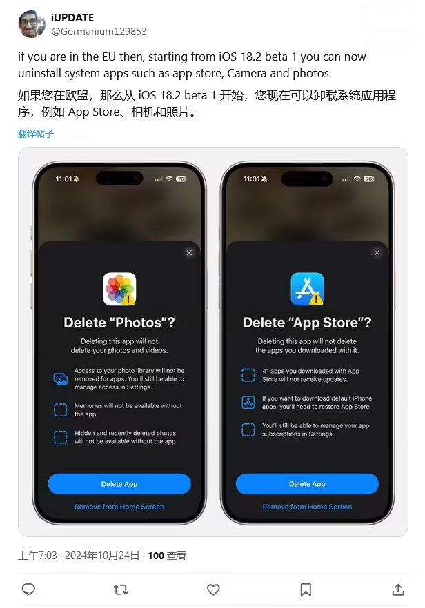 永丰苹果手机维修分享iOS 18.2 支持删除 App Store 应用商店 